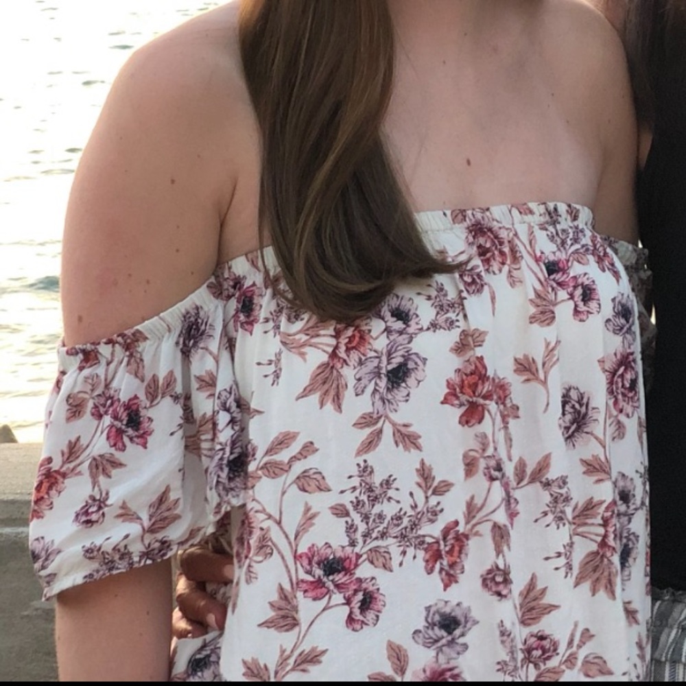 Floral pink off the shoulder blouse